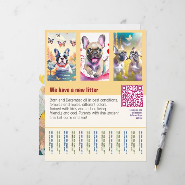 Lámina Cartel de cachorros en venta con código QR naranja (Anverso/Reverso In Situ)