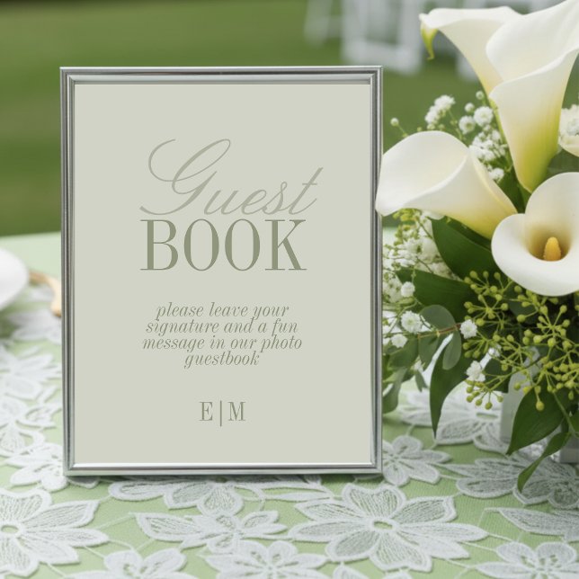 Lámina Cartel de papel de libro de invitados de boda verd (Modern Sage Green Wedding Guest Book Paper Sign)