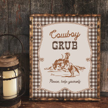 Cartel de vaquero de gingham marrón de 8x10