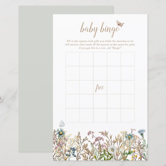 Lámina Cartera Boho Baby Bingo Game Card (Anverso / Reverso)