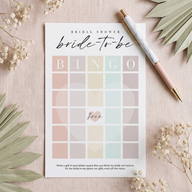 Lámina Cartón de Bingo para la Fiesta de Despedida de Sol (Bridal Shower Bingo Bride-to-Be Party Game Card)