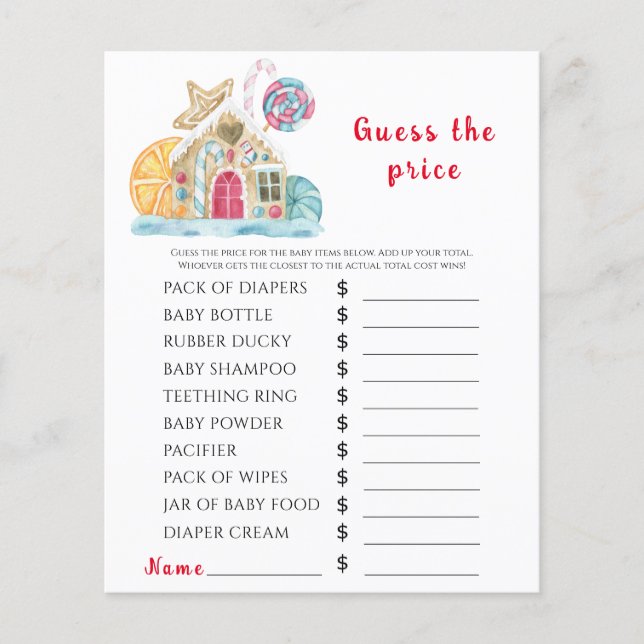 Lámina Casa de jengibre - Juego de adivinanzas de precios (Anverso)