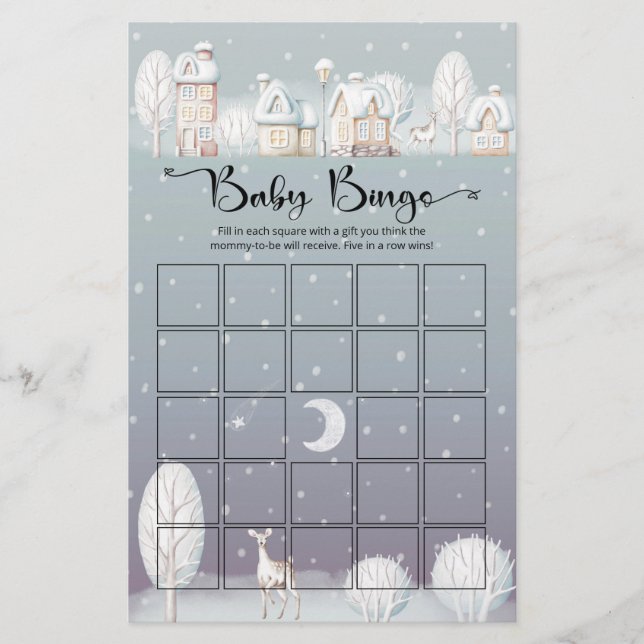 Lámina Casa de nieve invierno ducha bebé bingo juego (Anverso)