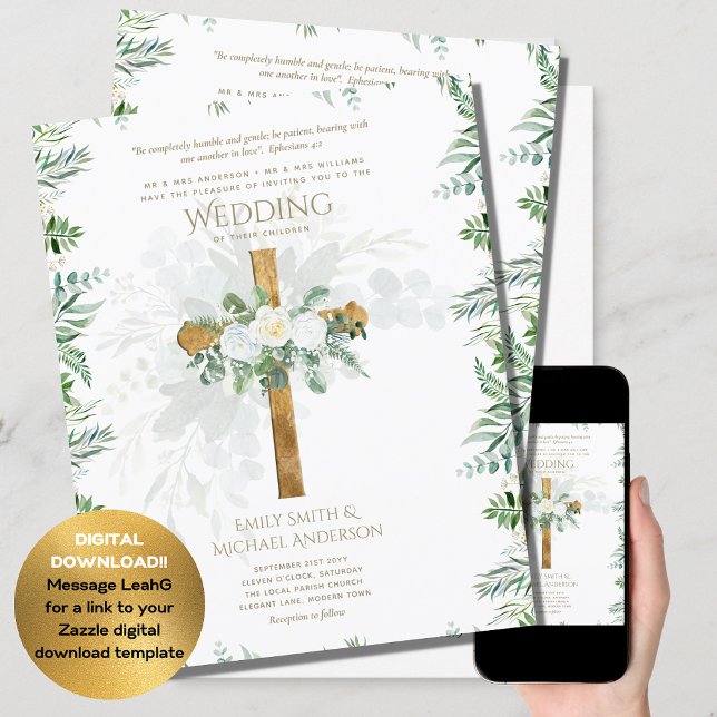 Lámina Catholic Wedding Invitations White Roses Cross (Subido por el creador)