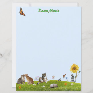 Lámina Cats, Flowers, and Butterflies Stationery