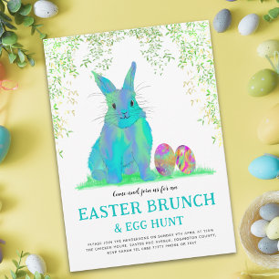 Lámina Caza de huevos de Pascua y conejo azul Brunch