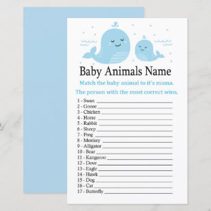 Lámina Caza de nombre de animales de bebé de ballena
