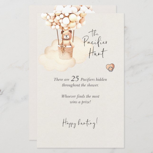 Lámina Caza de pacificador de juegos de Baby Shower de os (Anverso / Reverso)