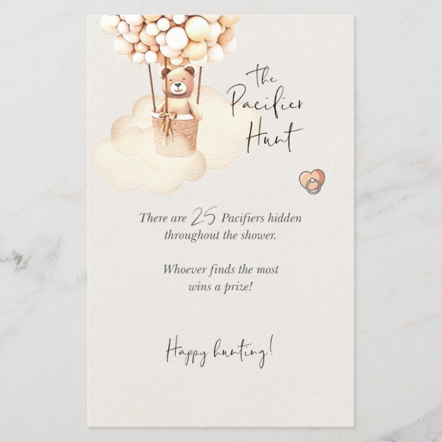 Lámina Caza del pacificador del juego de Baby Shower del  (Anverso)