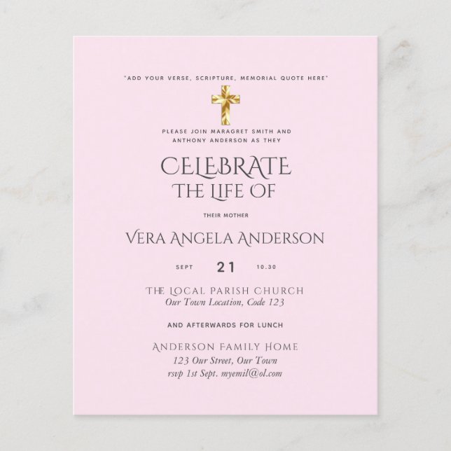 Lámina Celebración de la Vida Católica Funeral Memorial I (Anverso)