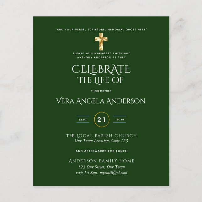 Lámina Celebración de la Vida Católica Funeral Memorial I (Anverso)