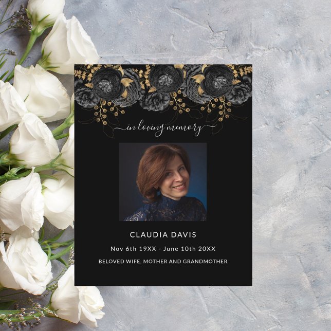 Lámina Celebración de la vida funeraria foto floral negra (Subido por el creador)