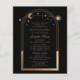 Lámina Celestial Black Gold Sun Moon Stars Quinceañera