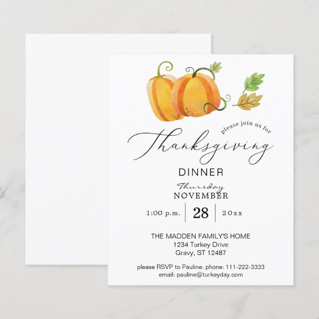 Lámina Cena acuarela de la Calabaza Dúo de Acción de Grac (Anverso / Reverso)