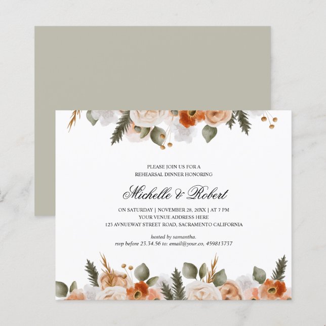 Lámina Cena de Ensayo de Boda Chic Naranja Marfil Sage (Anverso / Reverso)