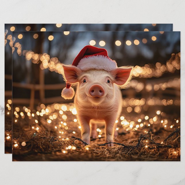 Lámina Cerdo en papel de cuadernillo de Santa Hat (Anverso / Reverso)