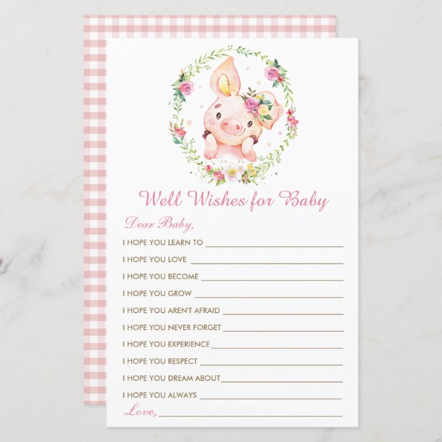 Lámina Cerdo rosado lindo y buenos deseos para el juego d (Anverso / Reverso)