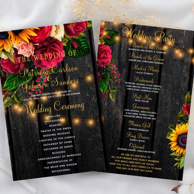 Lámina Ceremonia de boda con luces doradas de madera rúst (Subido por el creador)