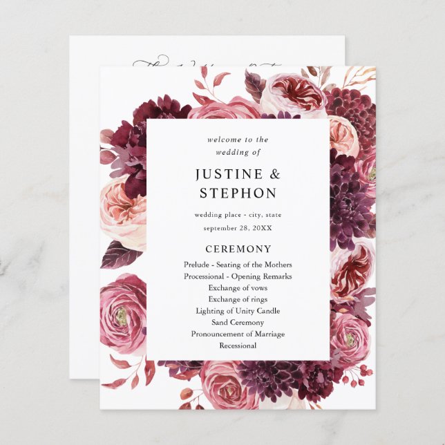 Lámina Ceremonia de Boda de Borgoña y Rubor Rosa 8B (Anverso / Reverso)