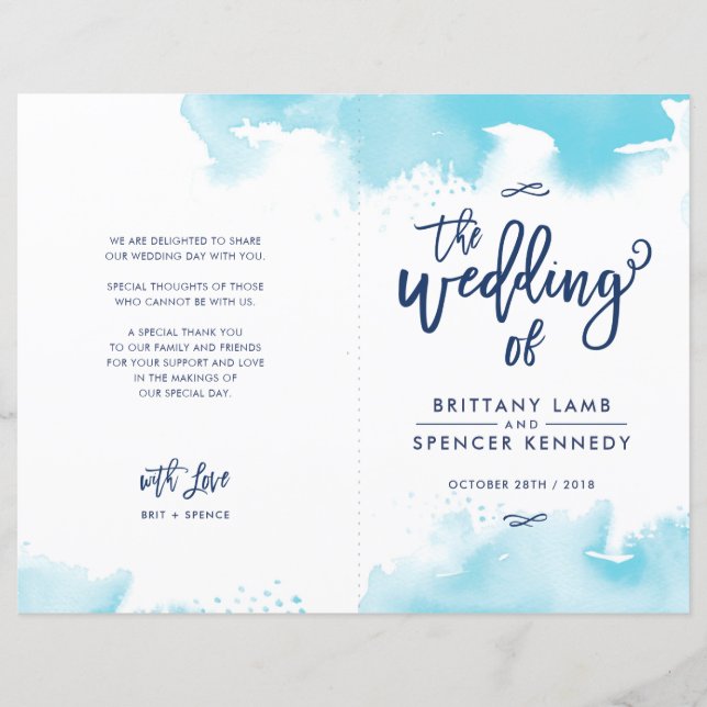 Lámina CEREMONIA DE BODAS acuarela azul aguamarina a mano (Anverso)