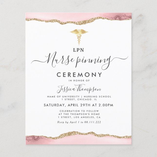 Lámina ceremonia de pulido de oro Enfermera invitación (Anverso)