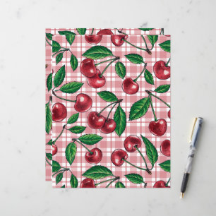 Lámina Cerezas rojas en gingham rosa