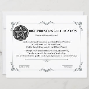 Lámina Certificación de alta sacerdotismo
