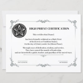 Lámina Certificación de alto sacerdote
