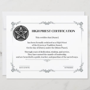 Lámina Certificación de alto sacerdote