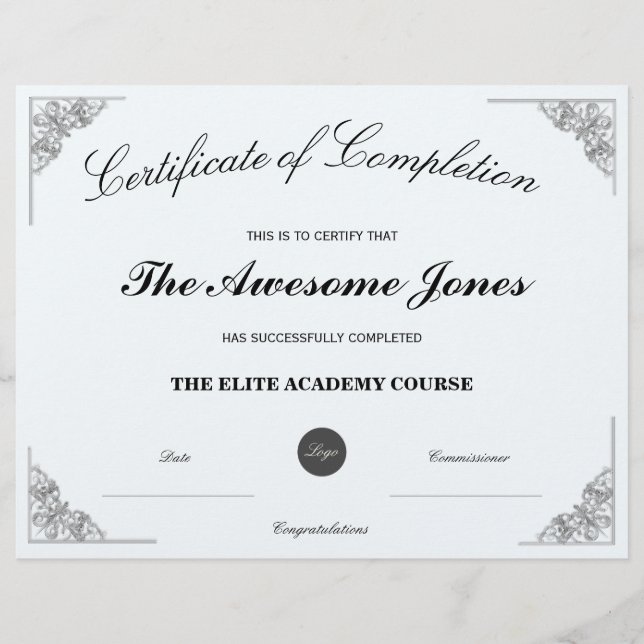Lámina Certificado azul de cumplimentación con el logotip (Anverso)