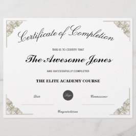 Lámina Certificado blanco de finalización con logotipo Pe