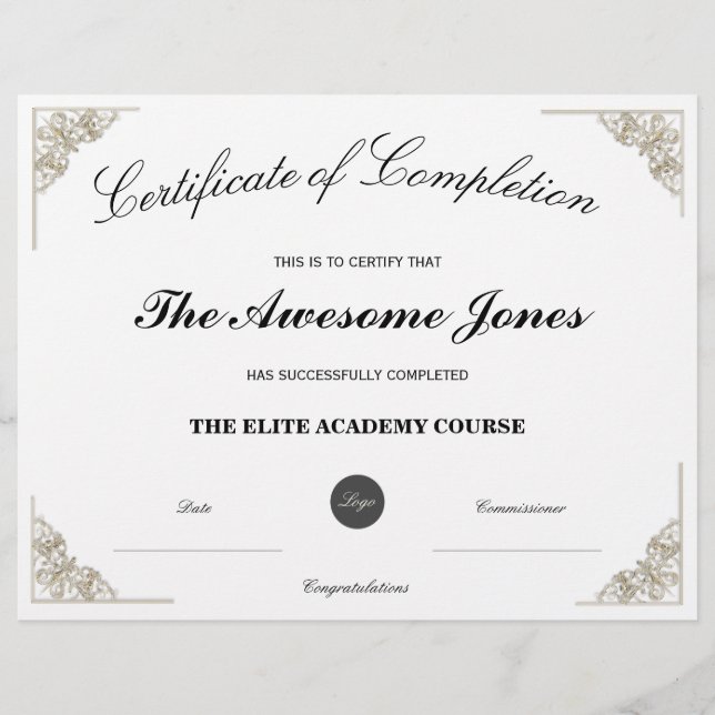 Lámina Certificado blanco de finalización con logotipo Pe (Anverso)