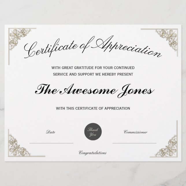 Lámina Certificado blanco de reconocimiento con logotipo  (Anverso)
