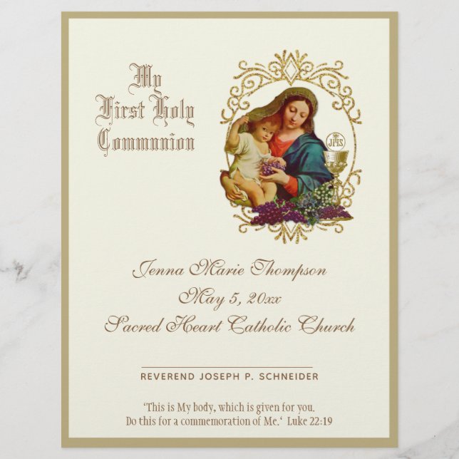 Lámina Certificado católico de recuerdo de la Santa Comun (Anverso)