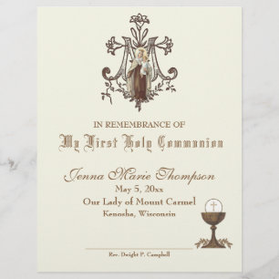 Lámina Certificado católico de recuerdo de la Santa Comun