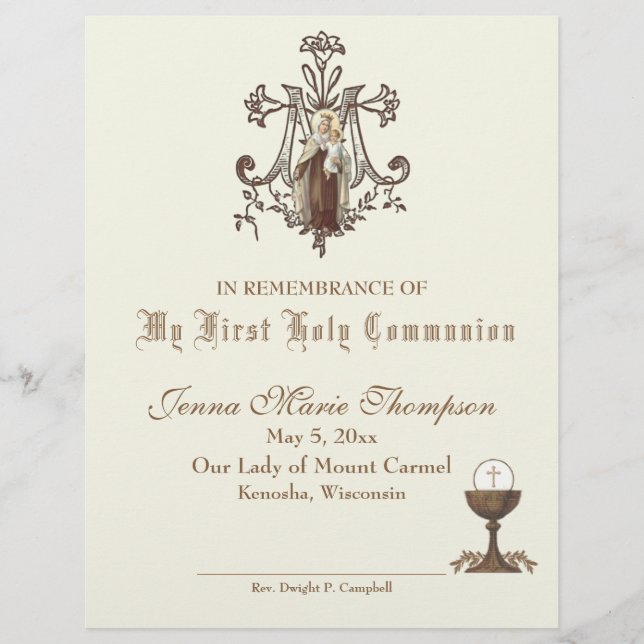 Lámina Certificado católico de recuerdo de la Santa Comun (Anverso)