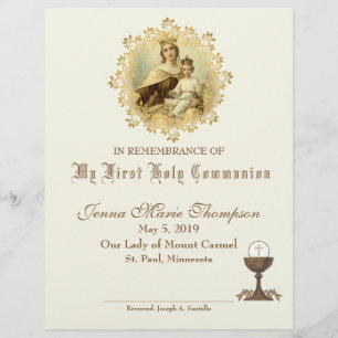 Lámina Certificado católico de recuerdo de la Santa Comun
