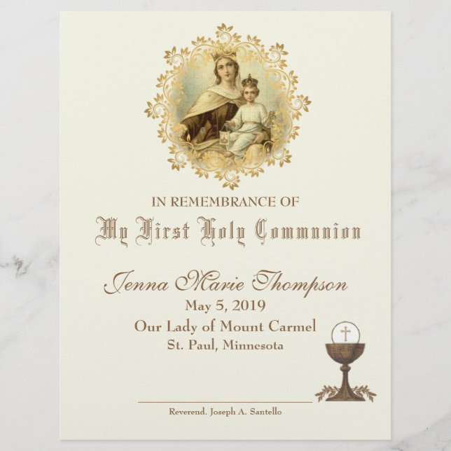 Lámina Certificado católico de recuerdo de la Santa Comun (Anverso)