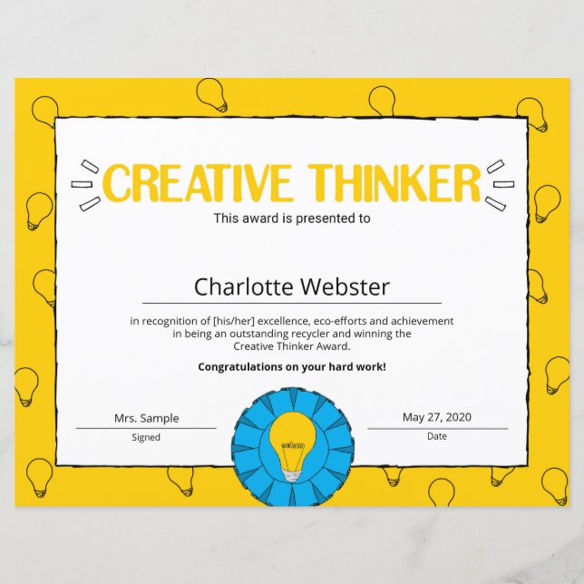 Lámina Certificado creativo de éxito de Thinker PDF (Anverso)