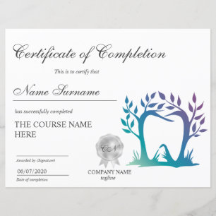 Lámina Certificado de aclaración de dientes del curso de 