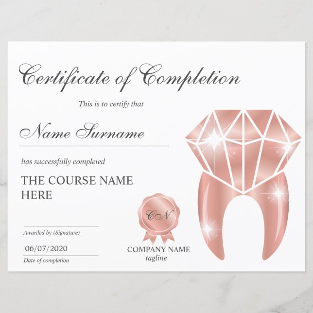 Lámina Certificado de aclaración de dientes del curso de  (Anverso)
