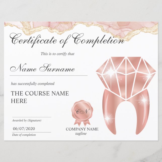 Lámina Certificado de aclaración de dientes del curso de  (Anverso)