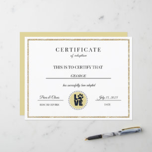 Lámina Certificado de Adopción de Animal