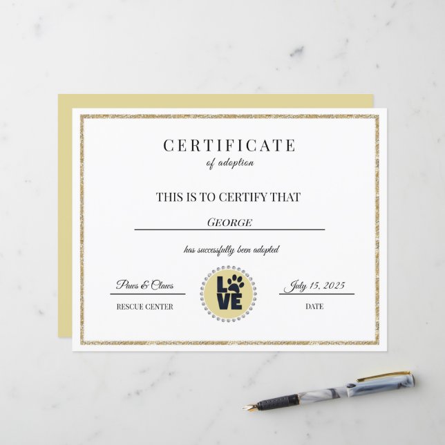 Lámina Certificado de adopción de animales (Anverso/Reverso In Situ)