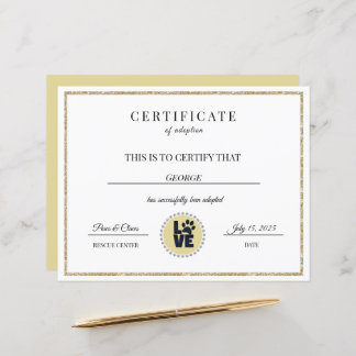 Lámina Certificado de adopción de animales