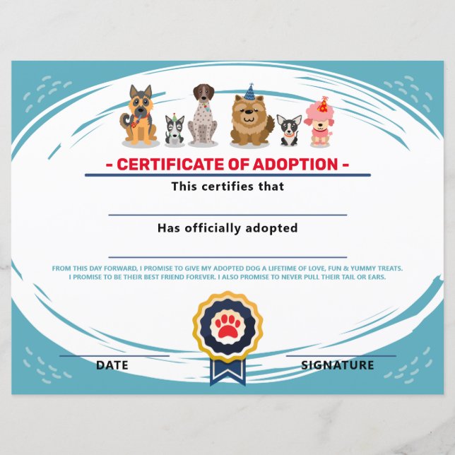 Lámina certificado de adopción de cachorro de cumpleaños  (Anverso)