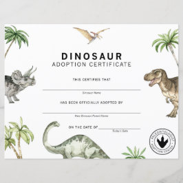 Lámina Certificado de adopción de dinosaurio