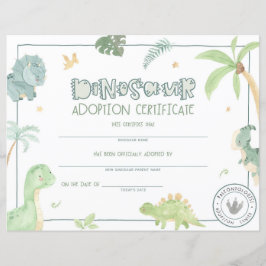 Lámina Certificado de Adopción de Dinosaurio