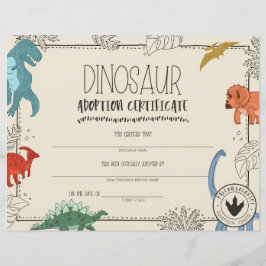 Lámina Certificado de adopción de dinosaurio