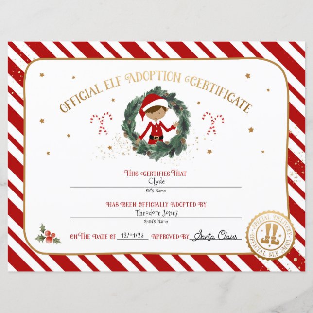 Lámina Certificado de adopción de duende personalizado (Anverso)